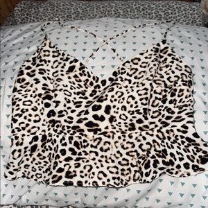 Forever 21 Leopard Print Crisscross Strappy Cami in Cream, Black, Brown